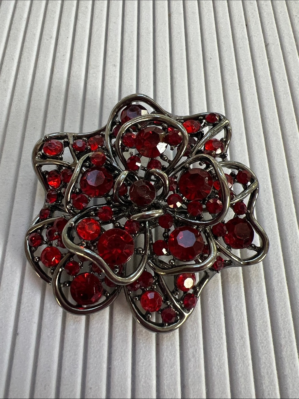 Red Crystal Floral Brooch